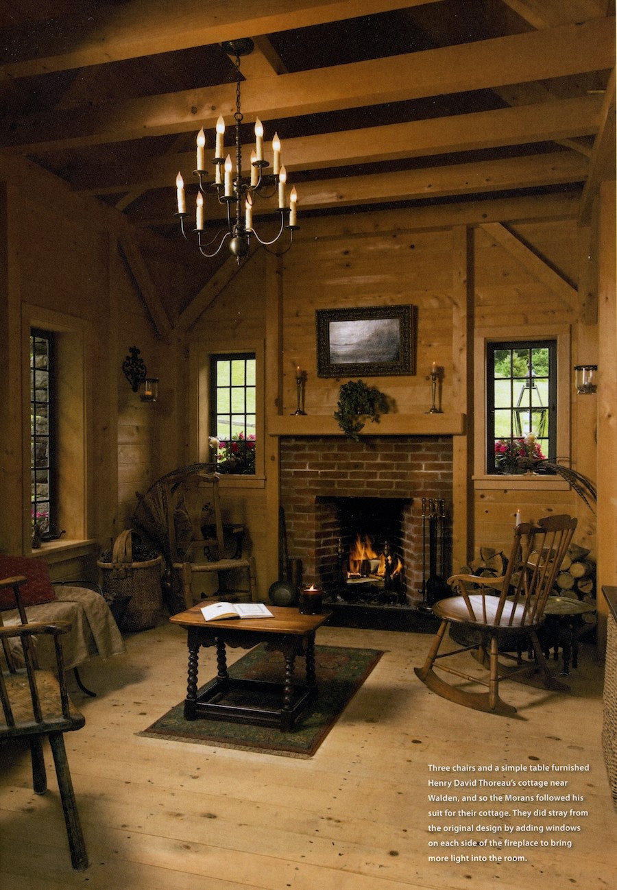 Inside the stone Thoreau cabin replica