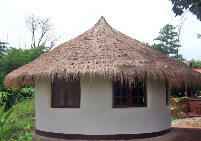 Exterior view of earthbag roundhouse