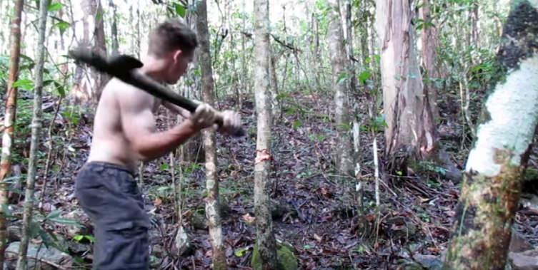 Chopping tree with stone axe